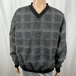 Vintage Page & Tuttle Men's XXL Black Plaid V-Neck Golf Windbreaker Pullover